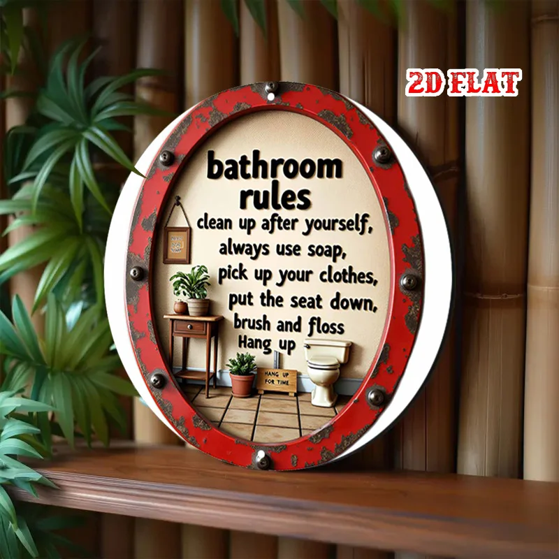 Home Bathroom Etiquette - Targhetta in metallo con le regole